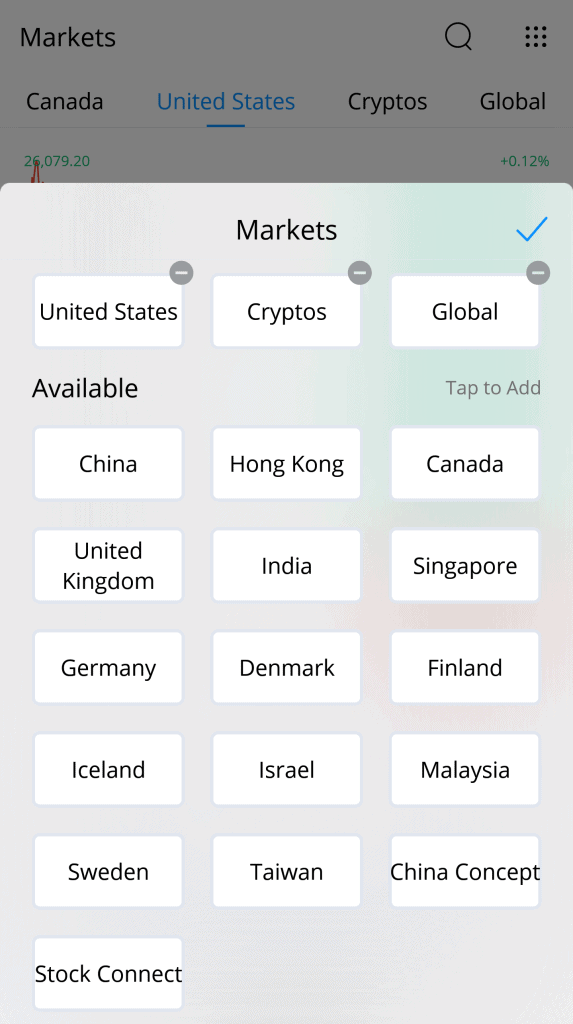 webull choose markets page