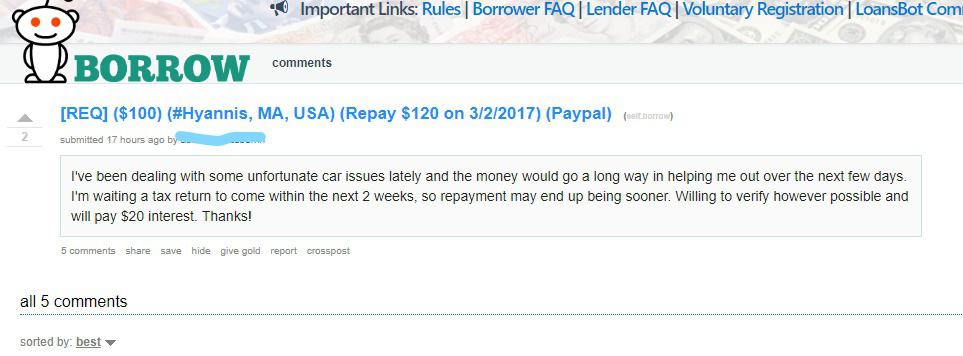 sites like reddit to borrow money