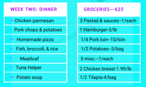 $50 Grocery List For 2 And Weekly Meal Plan - Dollarsanity