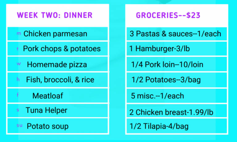 $50 Grocery List For 2 And Weekly Meal Plan - Dollarsanity