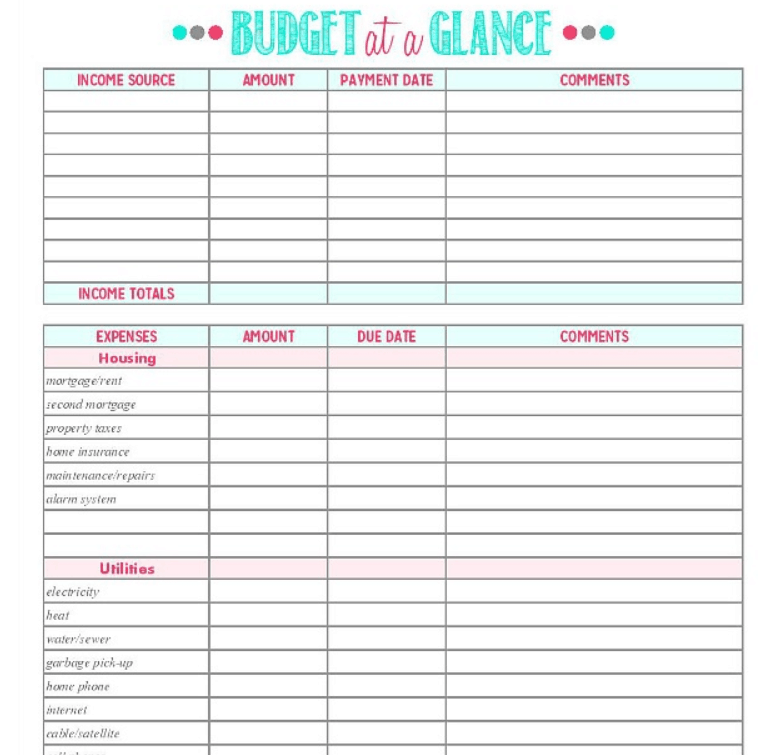 Aesthetic Budget Work Sheet and Bill List — EcoMien